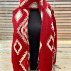 Aztec motifs-1 boho shawl (reversible in red and tan patterns)
