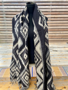 Aztec motifs-2 boho shawl (reversible in black and white patterns)
