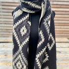 Aztec motifs-2 boho shawl (reversible in black and white patterns)
