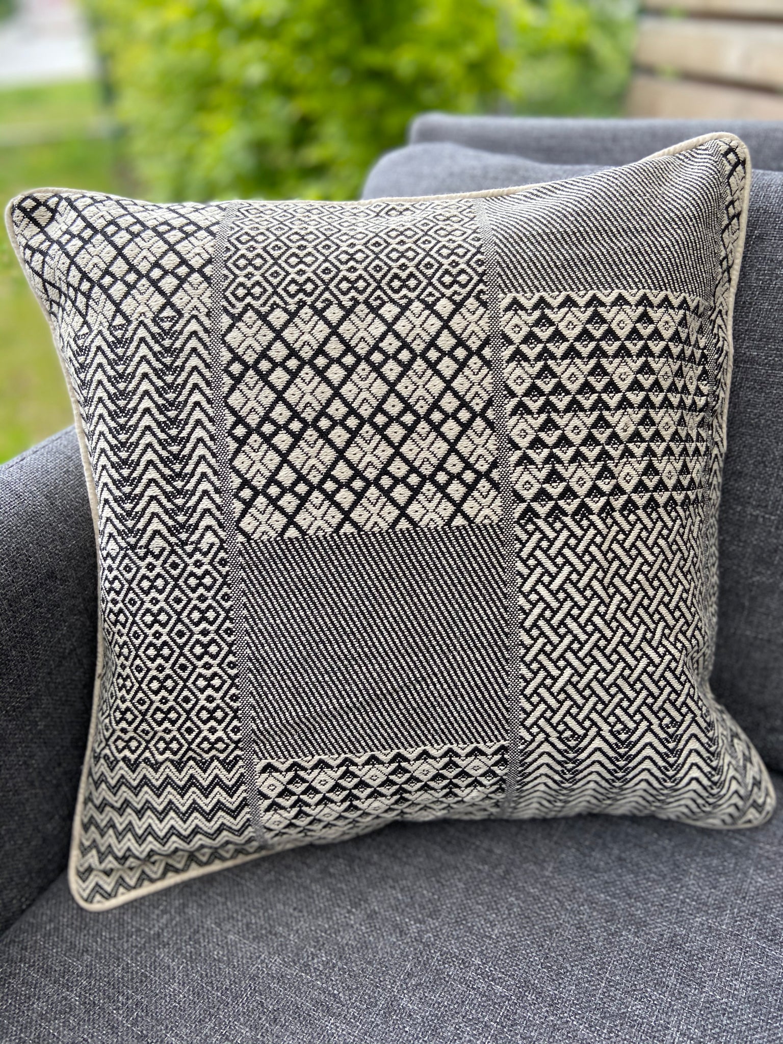 Cushion Cover-block design pattern1 in black and white